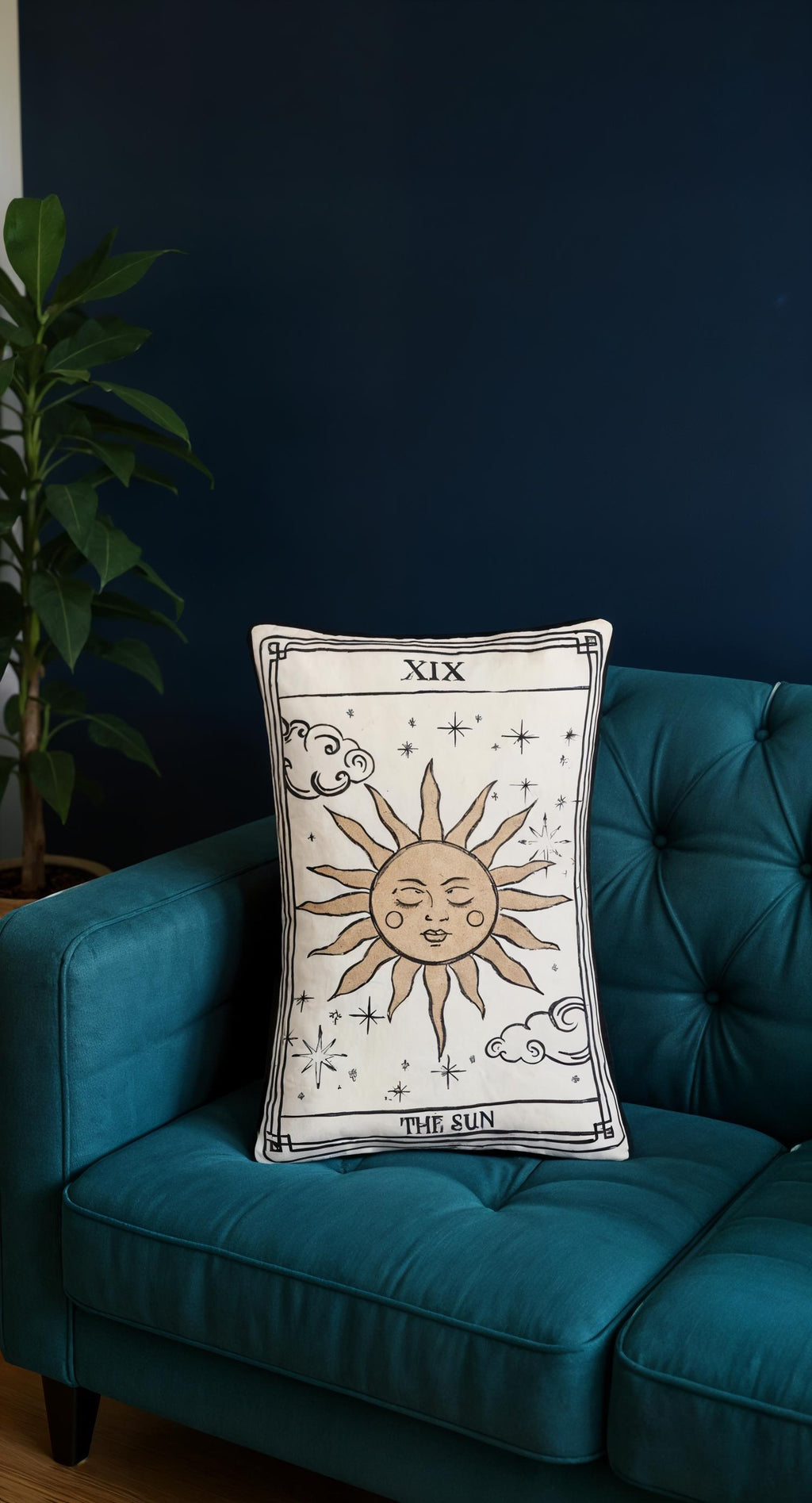 Sun Tarot Pillow Cover – Celestial Home Decor – Mystic Throw Pillow – Witchy Decor – Astrology Cushion