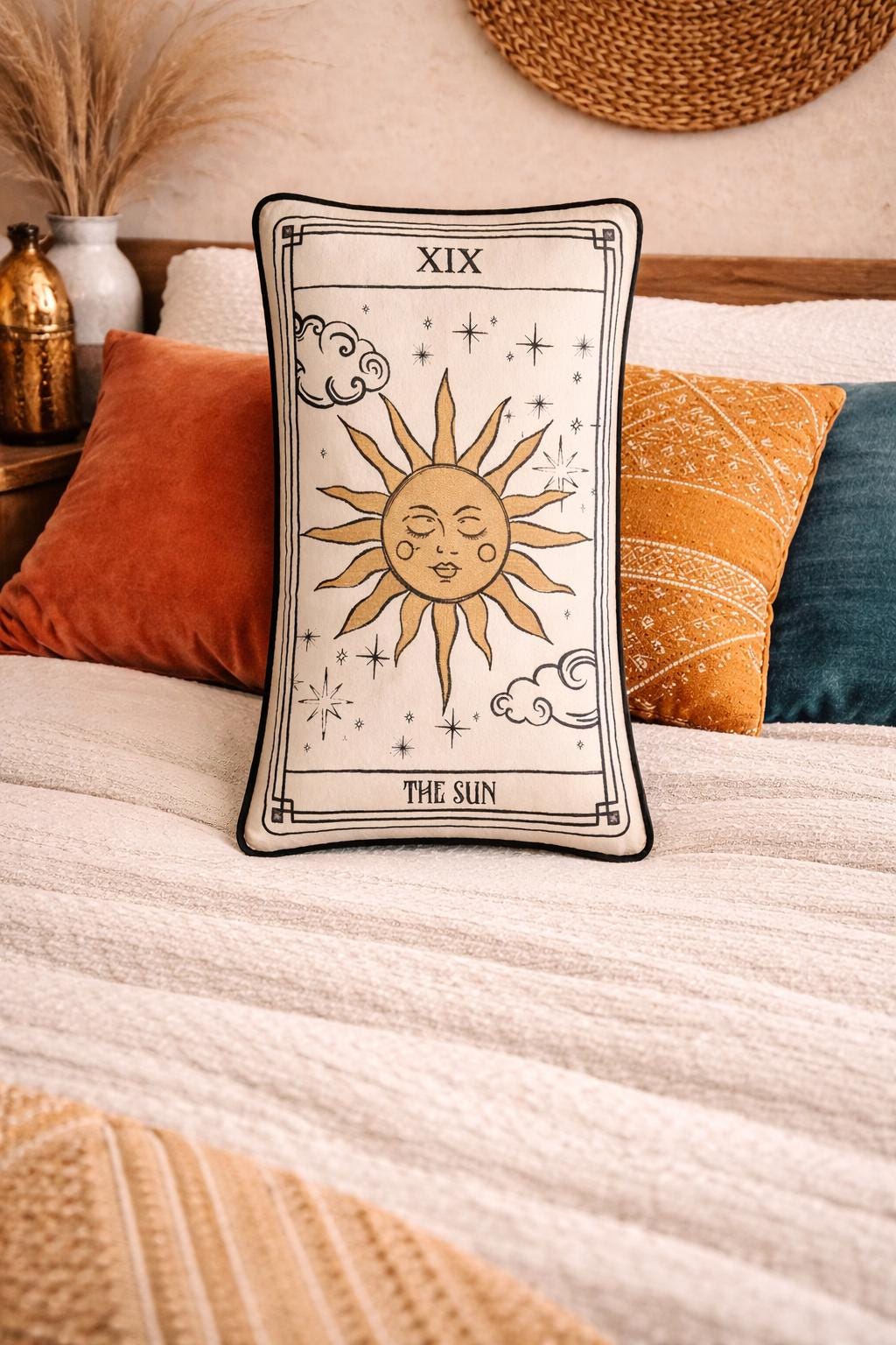 Sun Tarot Pillow Cover – Celestial Home Decor – Mystic Throw Pillow – Witchy Decor – Astrology Cushion