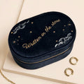 Celestial Velvet Travel Jewelry Case – Oval Organizer, Embroidered Stars, Astrology Holder