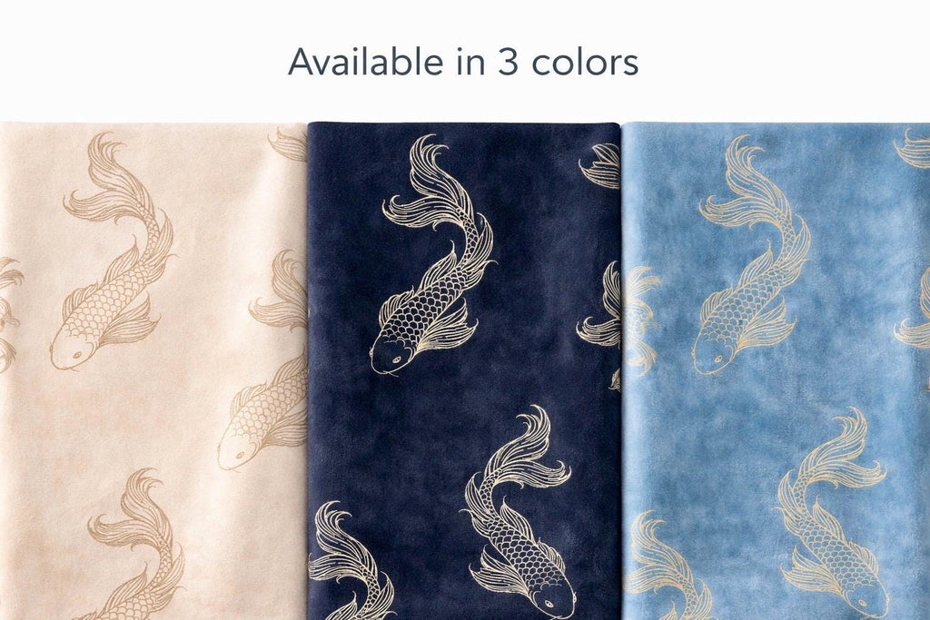Navy Gold Koi Fish Upholstery Fabric by the Yard, Designer Home Decor Textile