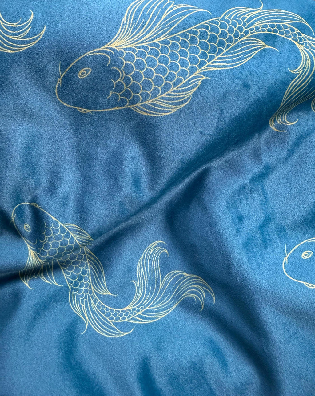 Navy Gold Koi Fish Upholstery Fabric by the Yard, Designer Home Decor Textile
