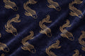 Navy Gold Koi Fish Upholstery Fabric by the Yard, Designer Home Decor Textile