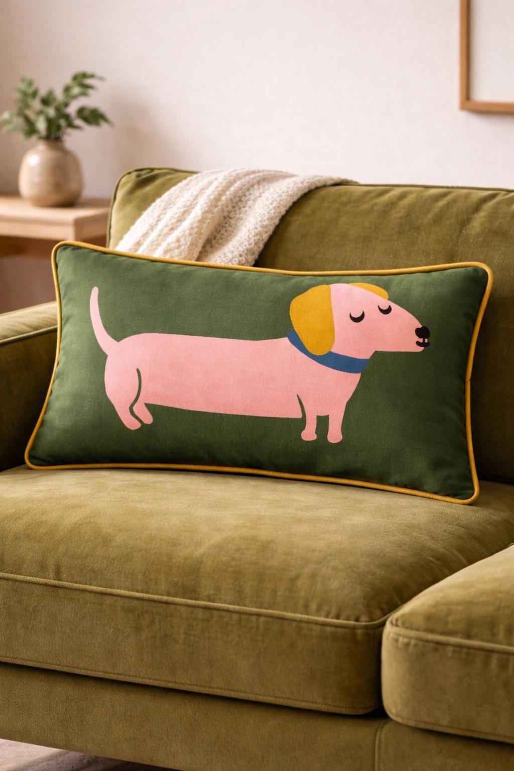 Dachshund Velvet Lumbar Pillow Cover, Modern Dog Illustration Home Decor