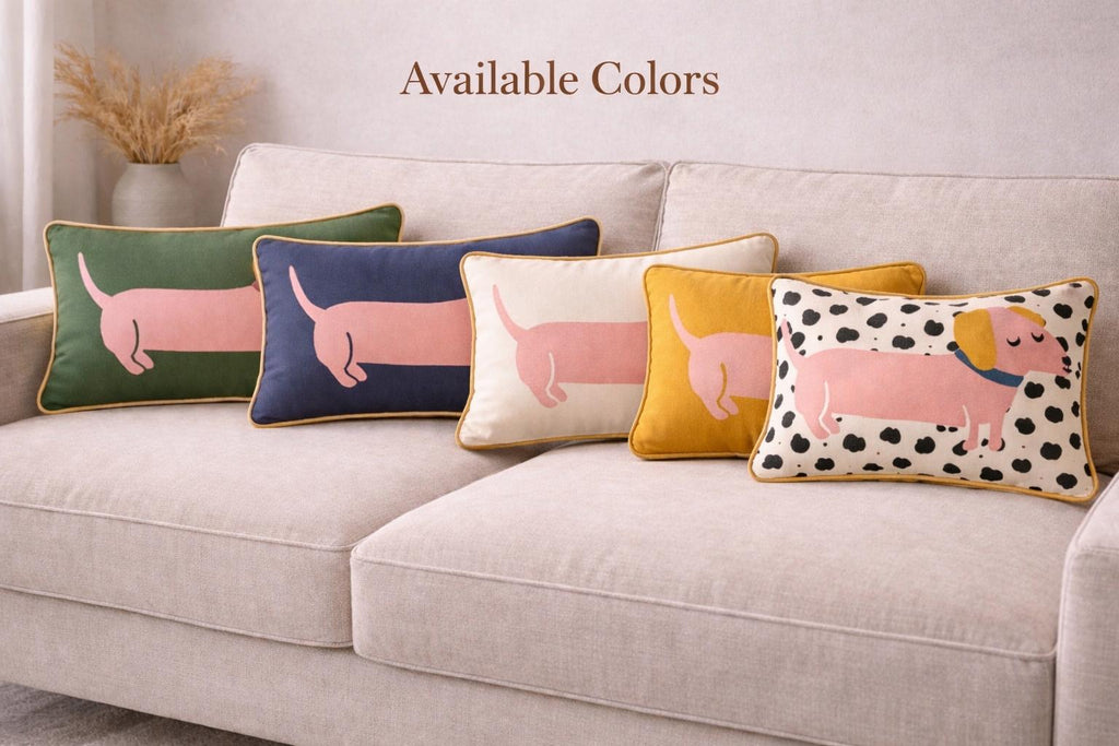 Dachshund Velvet Lumbar Pillow Cover, Modern Dog Illustration Home Decor