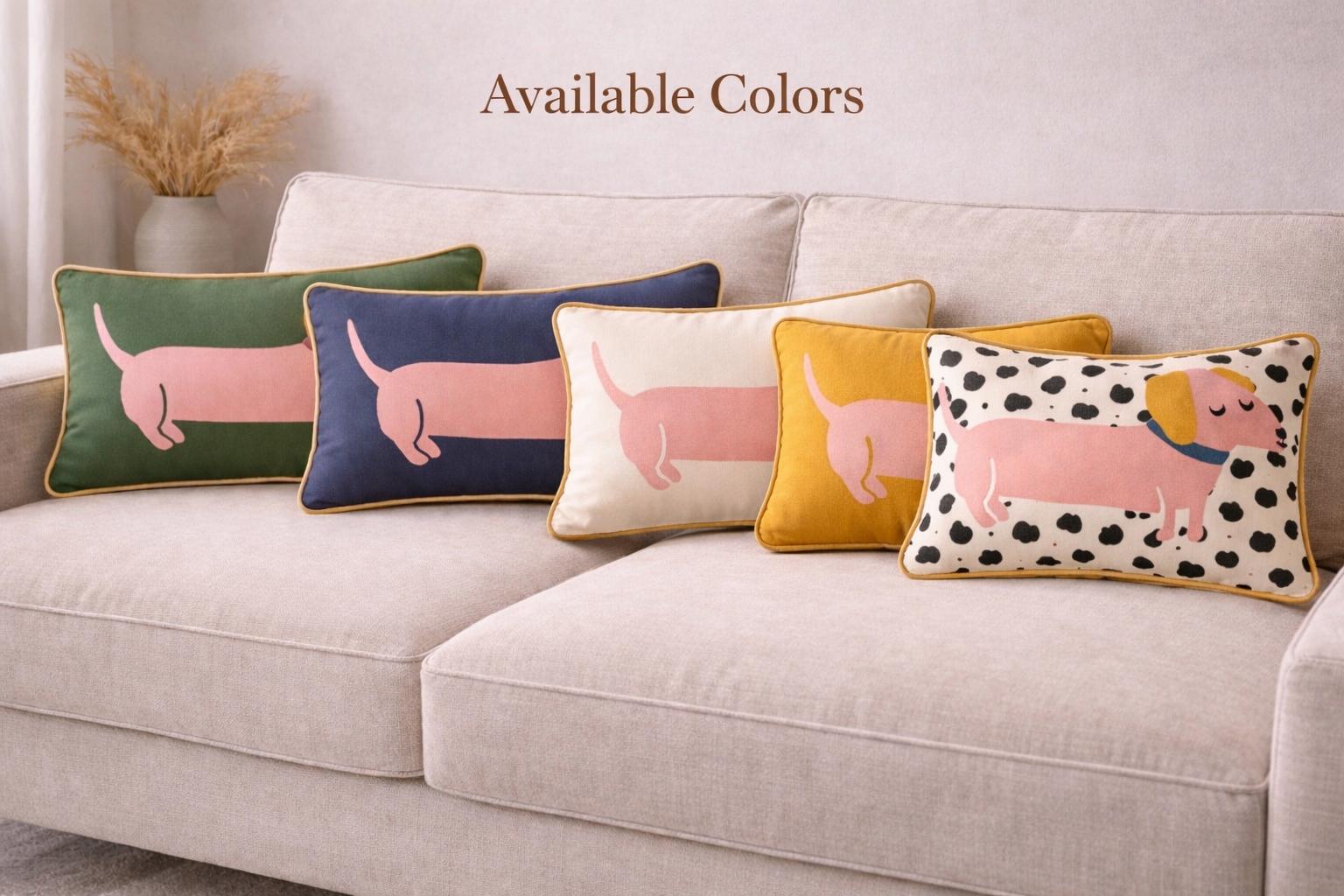 Dachshund Velvet Lumbar Pillow Cover, Modern Dog Illustration Home Decor