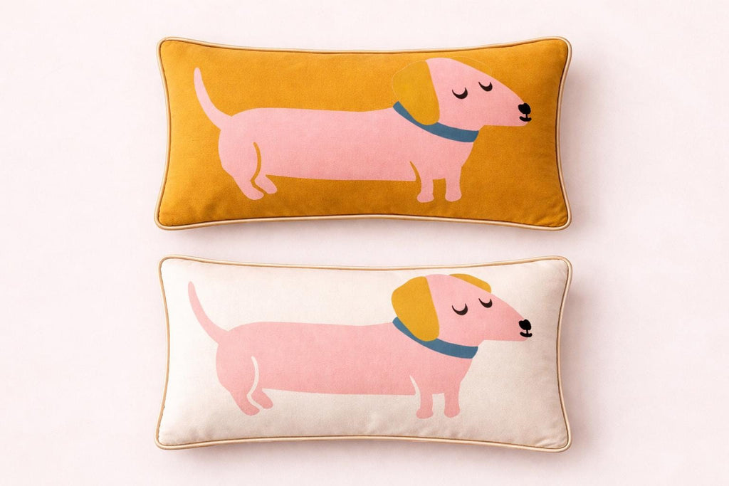 Dachshund Velvet Lumbar Pillow Cover, Modern Dog Illustration Home Decor