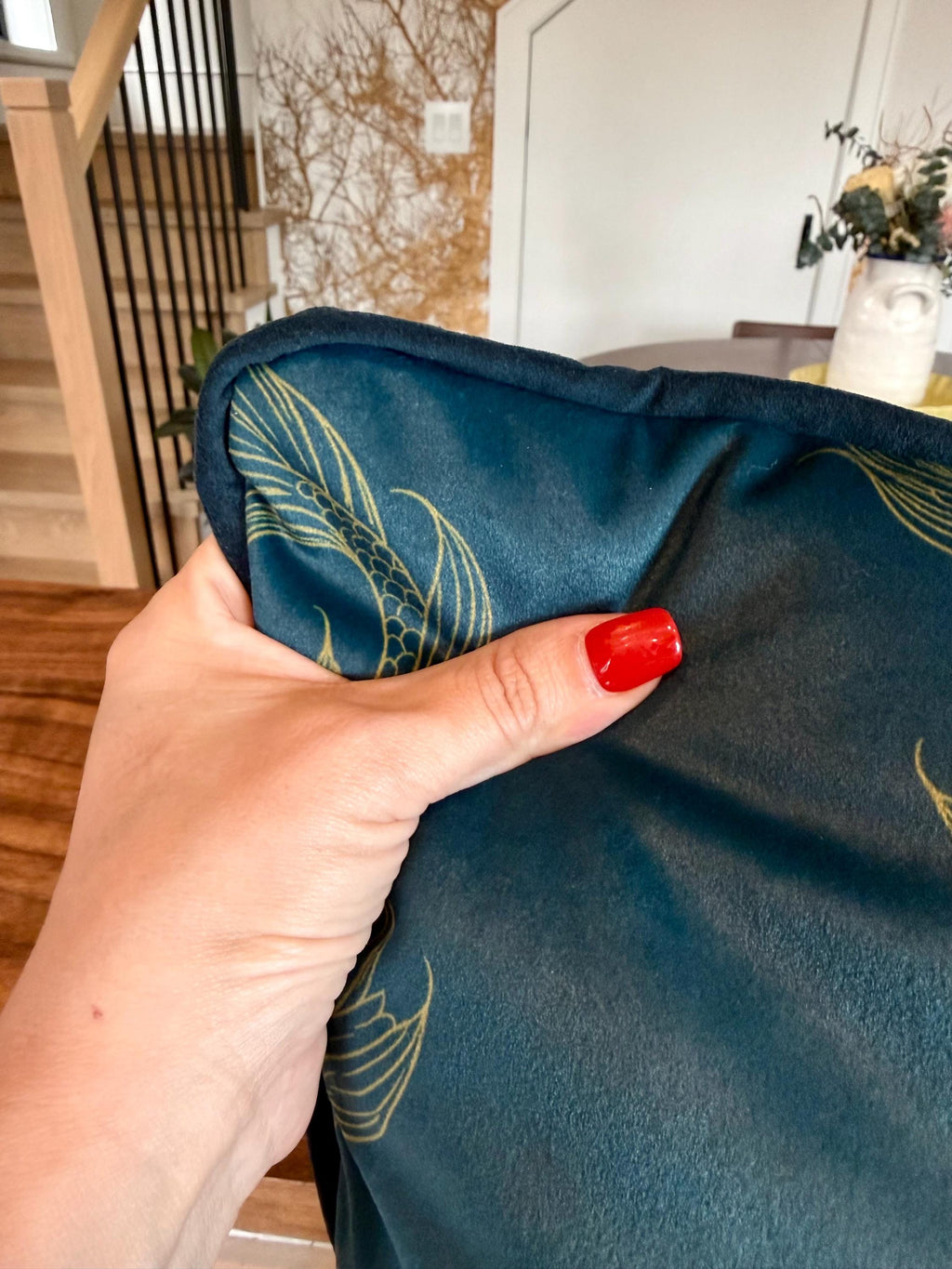 Navy Velvet Lumbar Pillow Cover, Gold Koi Fish Design, 14x38 Decorative Throw