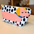 Dachshund Canvas Makeup Bag, Velvet Back Zipper Pouch, Dog Lover Gift