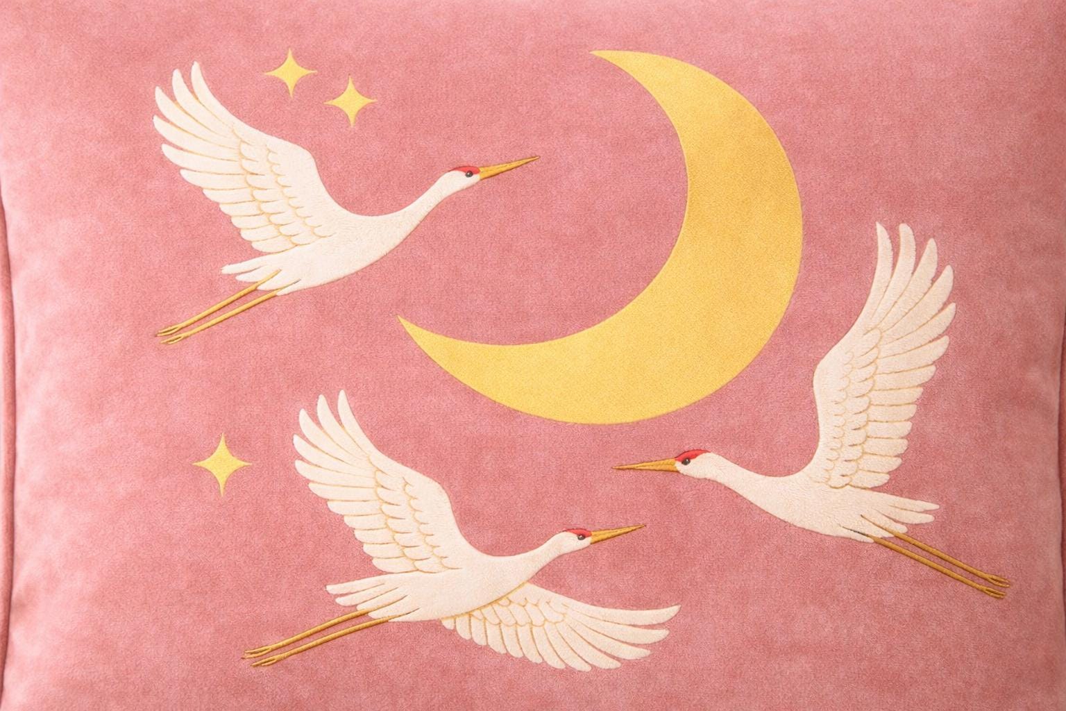Velvet Crane Pillow Cover |Bird Cushion, Crescent Moon Throw Pillow