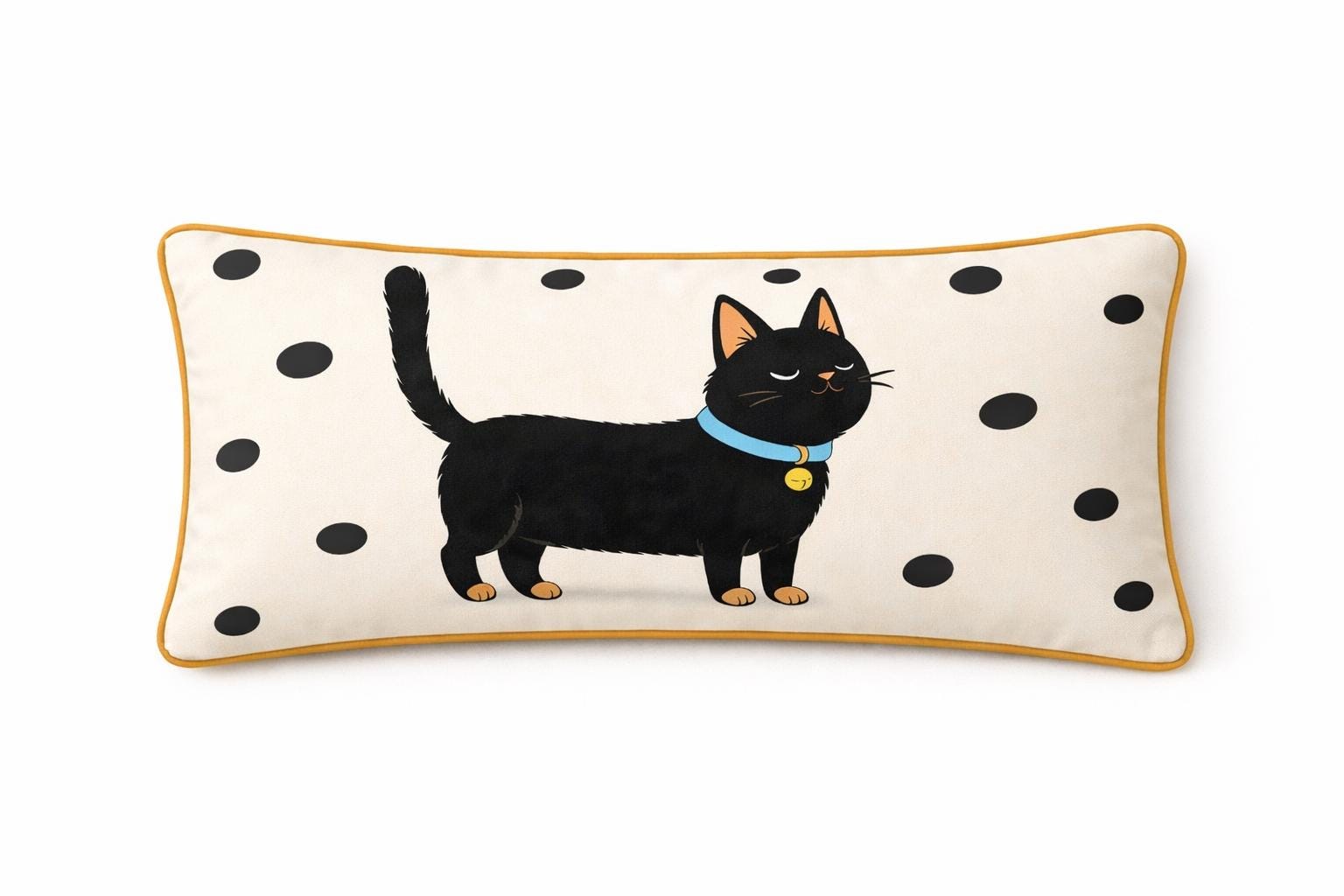 Black Cat Lumbar Pillow Cover | Polka Dot Cushion | Illustrated Pet Decor