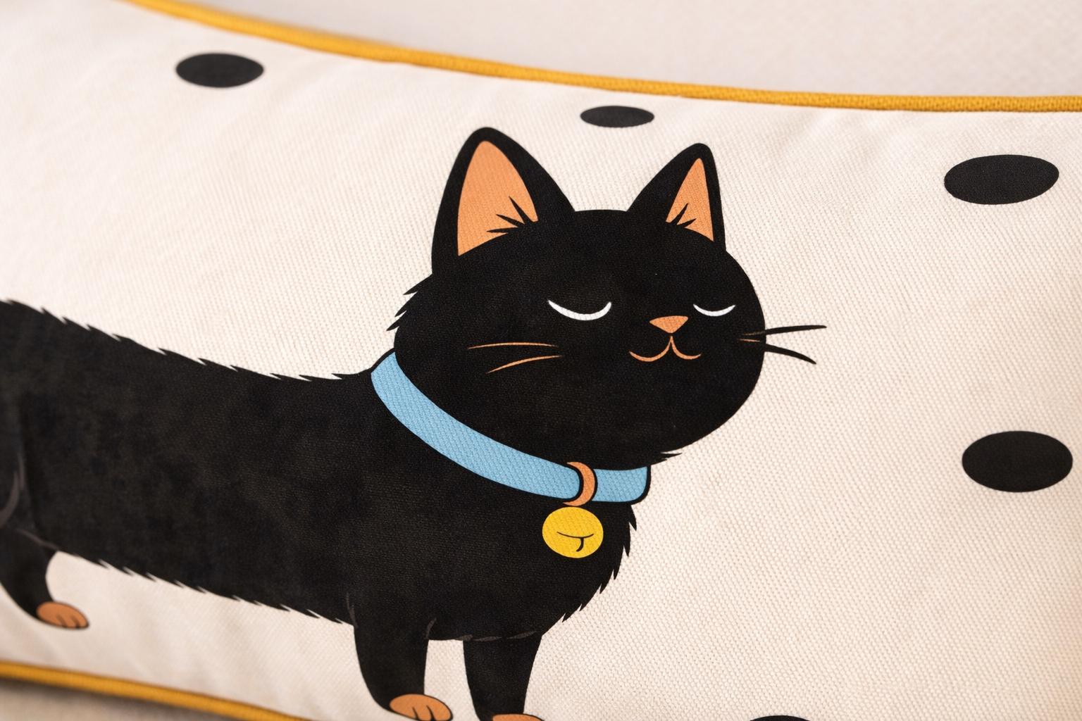 Black Cat Lumbar Pillow Cover | Polka Dot Cushion | Illustrated Pet Decor