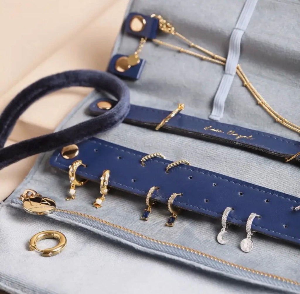 Celestial Velvet Jewelry Roll – Embroidered Stars, Astrology Travel Organizer