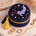 Velvet Zodiac Jewelry Case – Embroidered Narwhal Constellation Travel Organizer