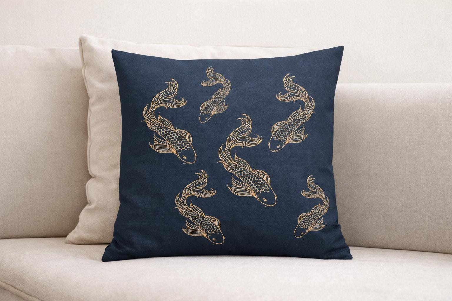 Japanese Koi Fish Fabric Sewing Panel – DIY Cushion Cover Textile