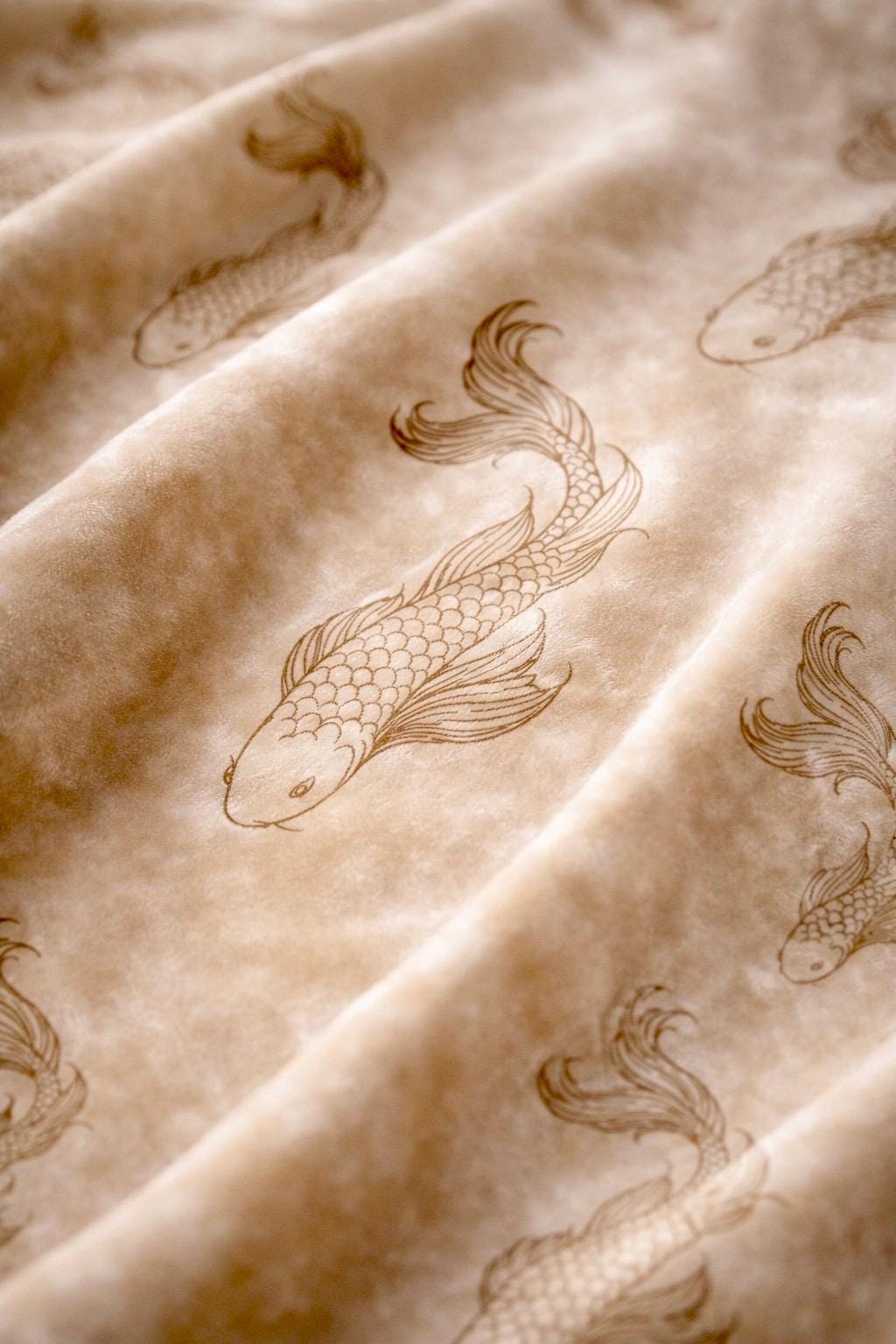 Navy Gold Koi Fish Upholstery Fabric by the Yard, Designer Home Decor Textile