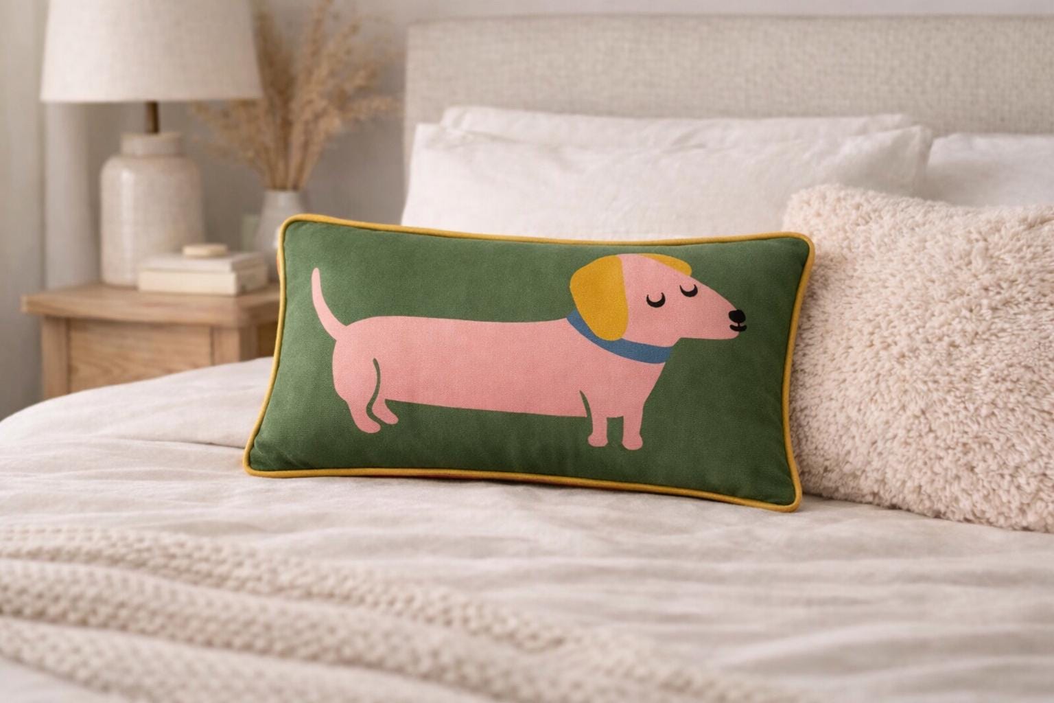 Dachshund Velvet Lumbar Pillow Cover, Modern Dog Illustration Home Decor
