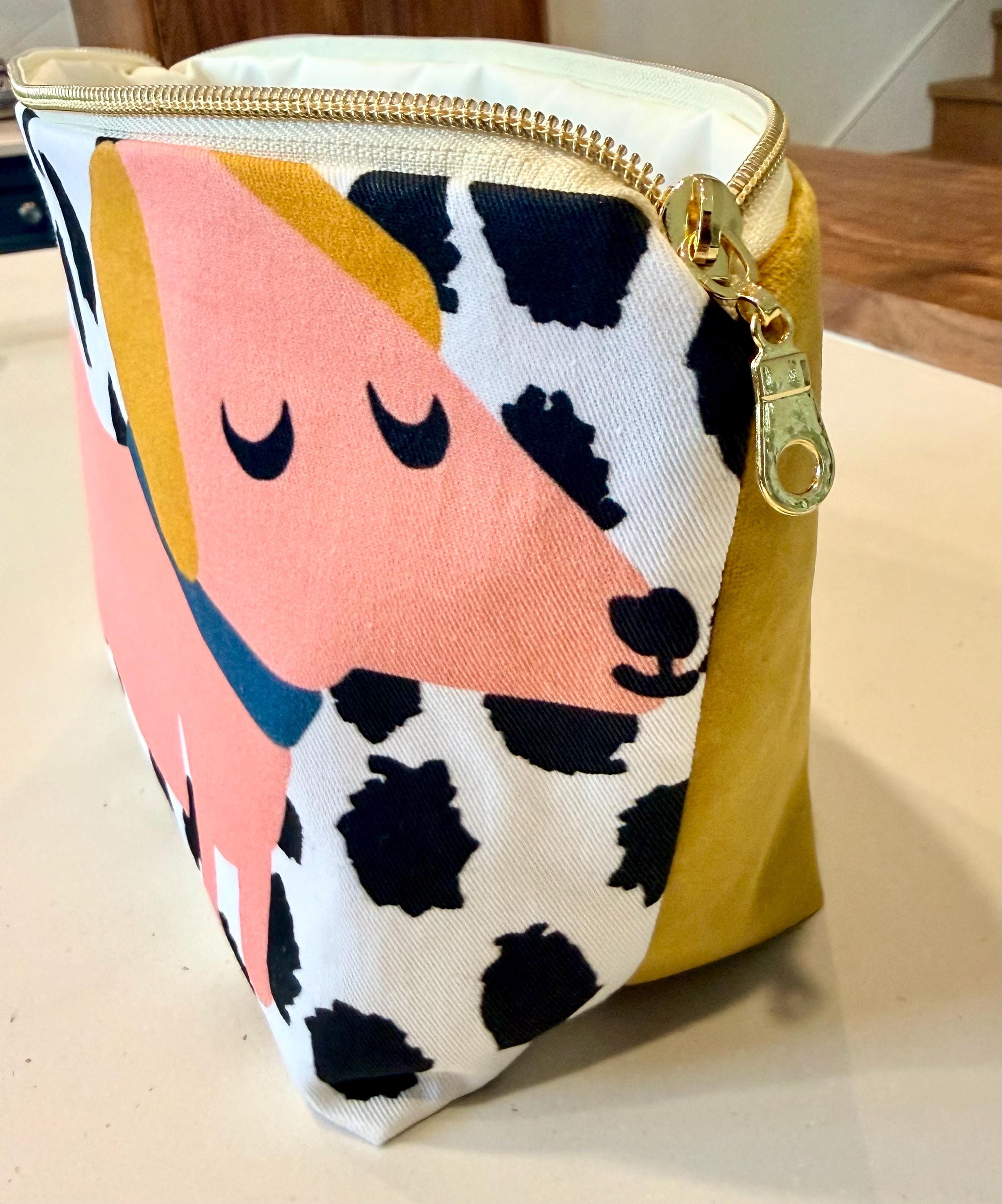 Dachshund Canvas Makeup Bag, Velvet Back Zipper Pouch, Dog Lover Gift