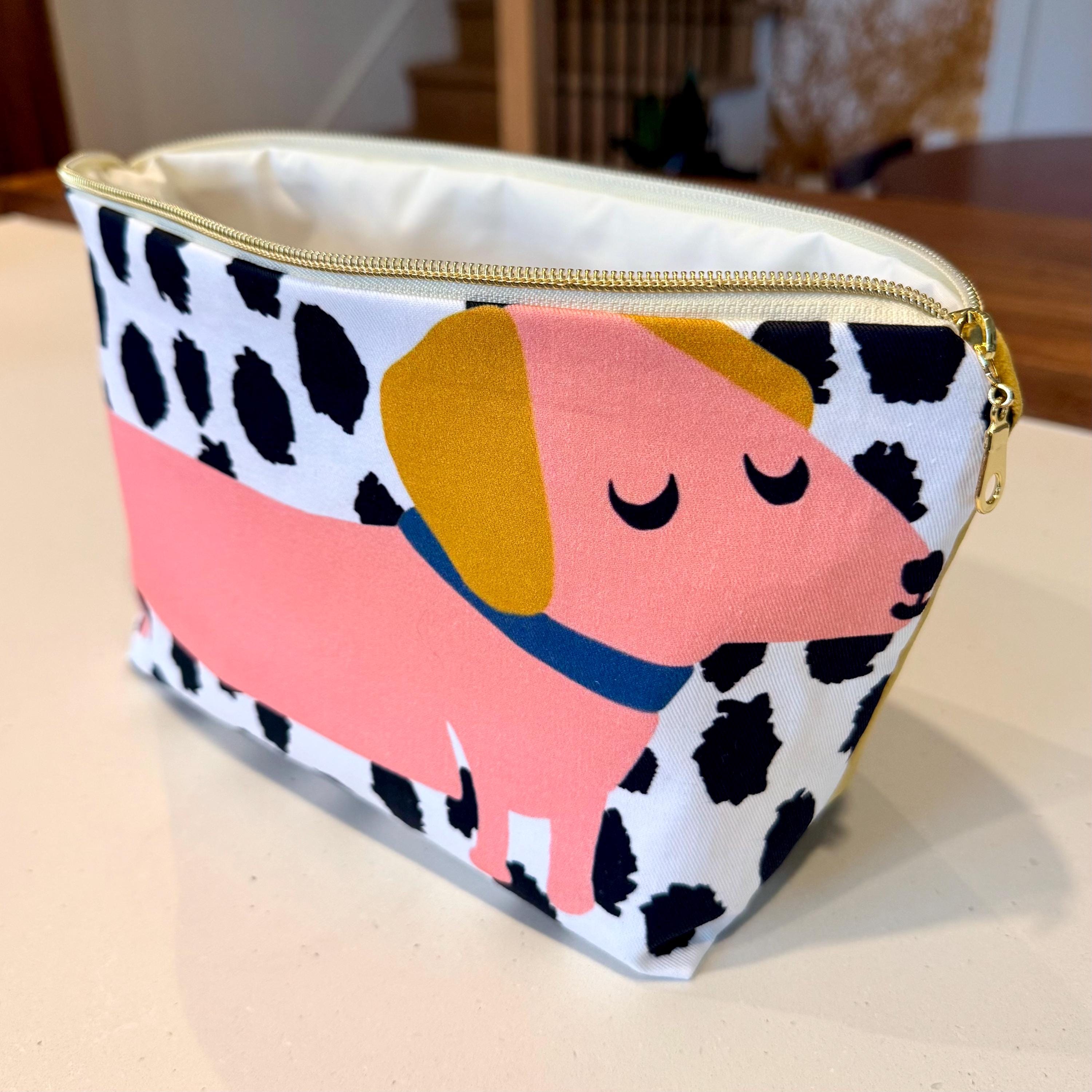 Dachshund Canvas Makeup Bag, Velvet Back Zipper Pouch, Dog Lover Gift
