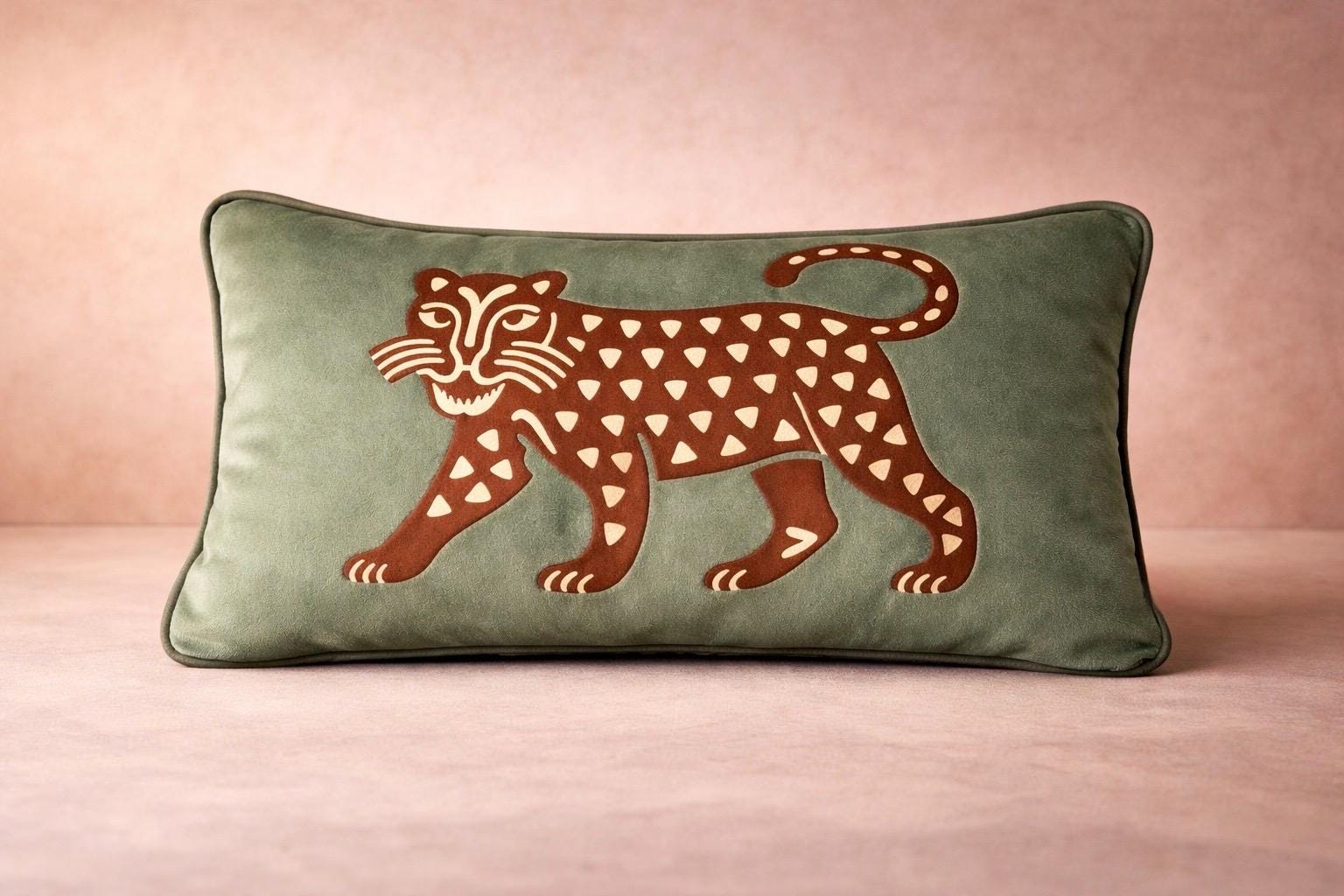 Jaguar Velvet Lumbar Throw Pillow Cover, Mexican Folk Art Boho Home Decor