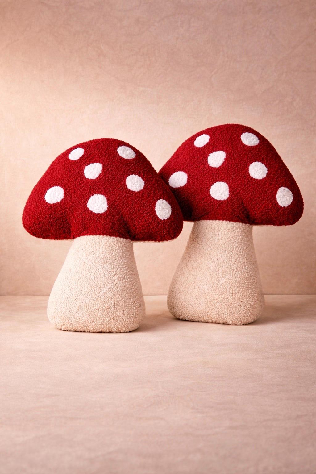 Sculptural Mushroom Boucle Pillow, Red Whimsical Statement Cushion