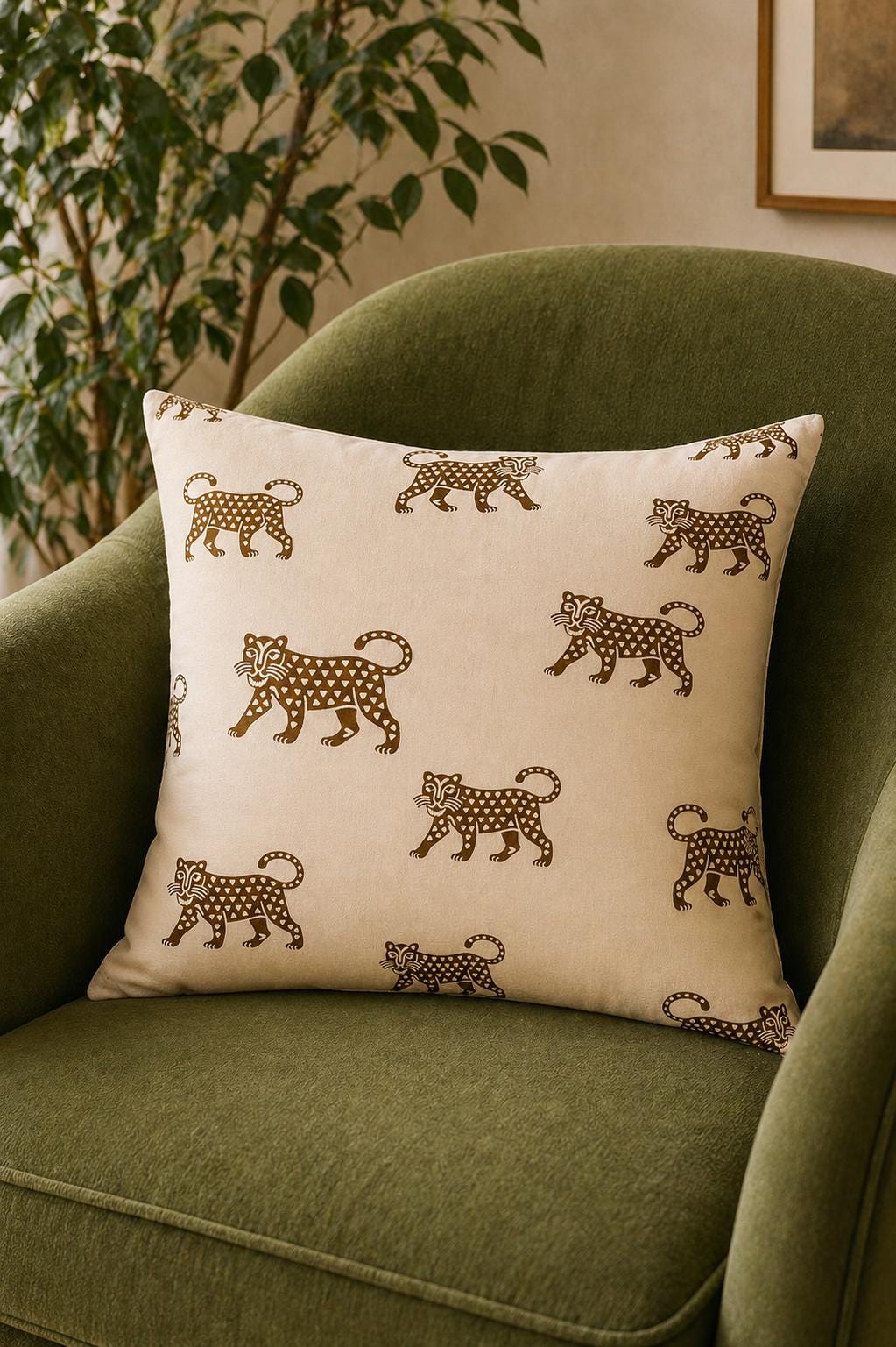Cream Jaguar Print Fabric by the Yard, Upholstery Home Decor Textile