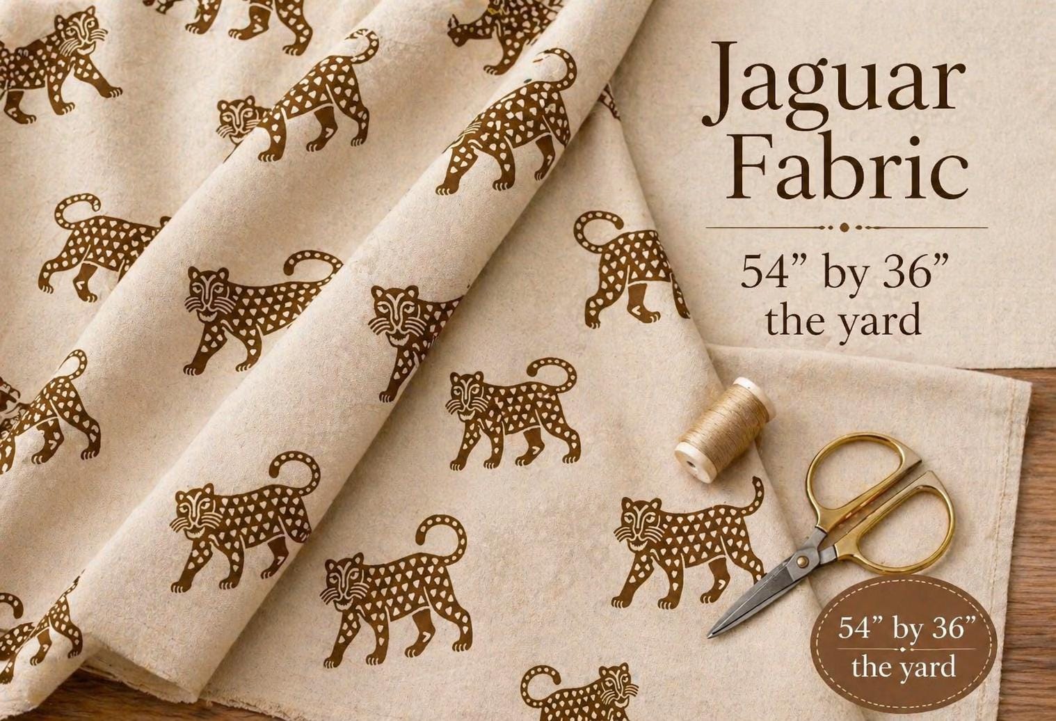 Cream Jaguar Print Fabric by the Yard, Upholstery Home Decor Textile