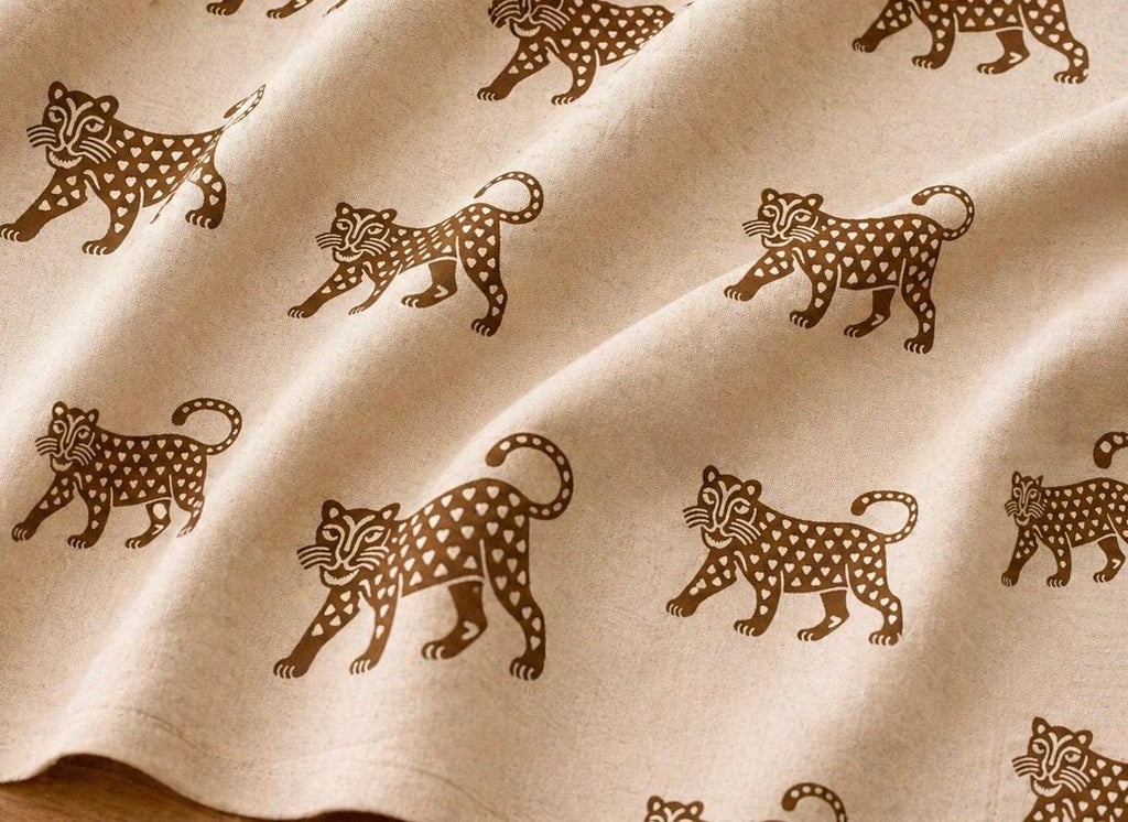 Cream Jaguar Print Fabric by the Yard, Upholstery Home Decor Textile