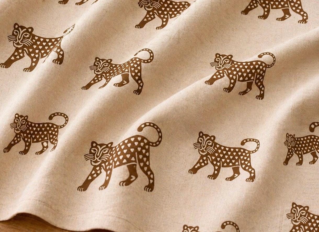 Cream Jaguar Print Fabric by the Yard, Upholstery Home Decor Textile