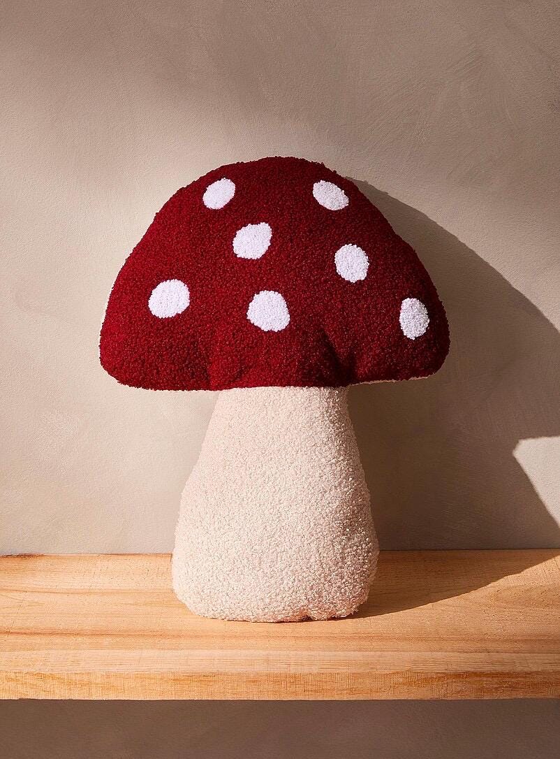 Sculptural Mushroom Boucle Pillow, Red Whimsical Statement Cushion