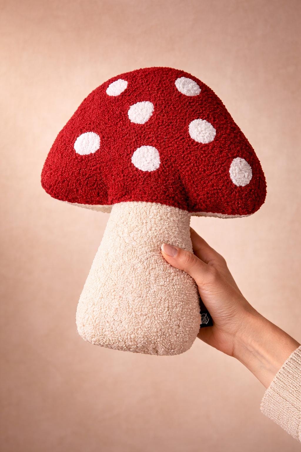 Sculptural Mushroom Boucle Pillow, Red Whimsical Statement Cushion