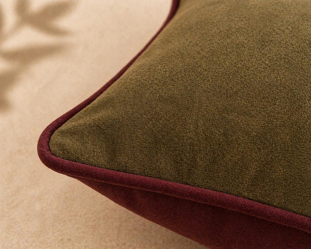 Olive Jaguar Velvet Pillow Cover, Wine Piping Decorative Cushion, 18x18