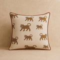 Cream Velvet Jaguar Pillow Cover, Rust Piping, Boho Throw Cushion 18x18