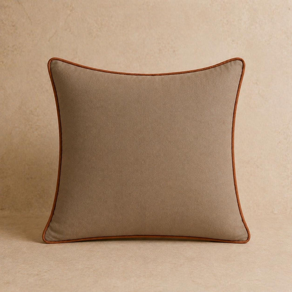 Cream Velvet Jaguar Pillow Cover, Rust Piping, Boho Throw Cushion 18x18