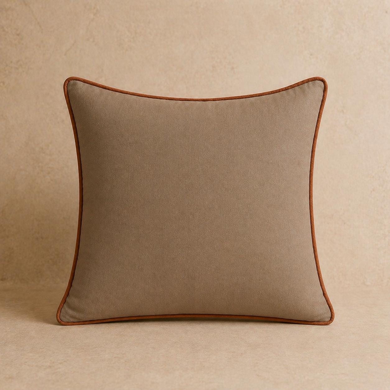 Cream Velvet Jaguar Pillow Cover, Rust Piping, Boho Throw Cushion 18x18