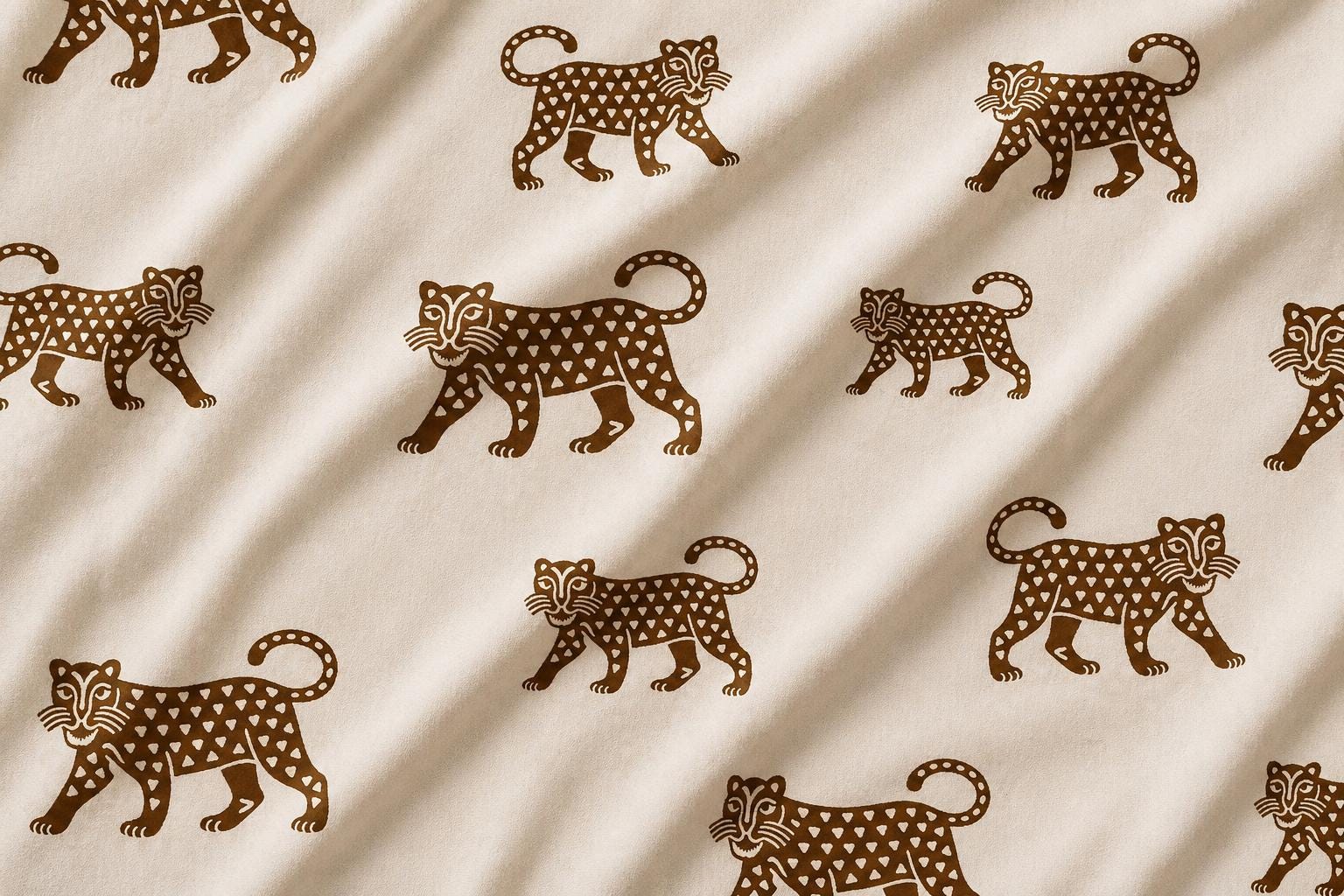 Cream Jaguar Print Fabric by the Yard, Upholstery Home Decor Textile
