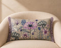 Botanical Velvet Lumbar Pillow Cover, Cream Floral Throw Cushion, Navy Fringe Home Decor
