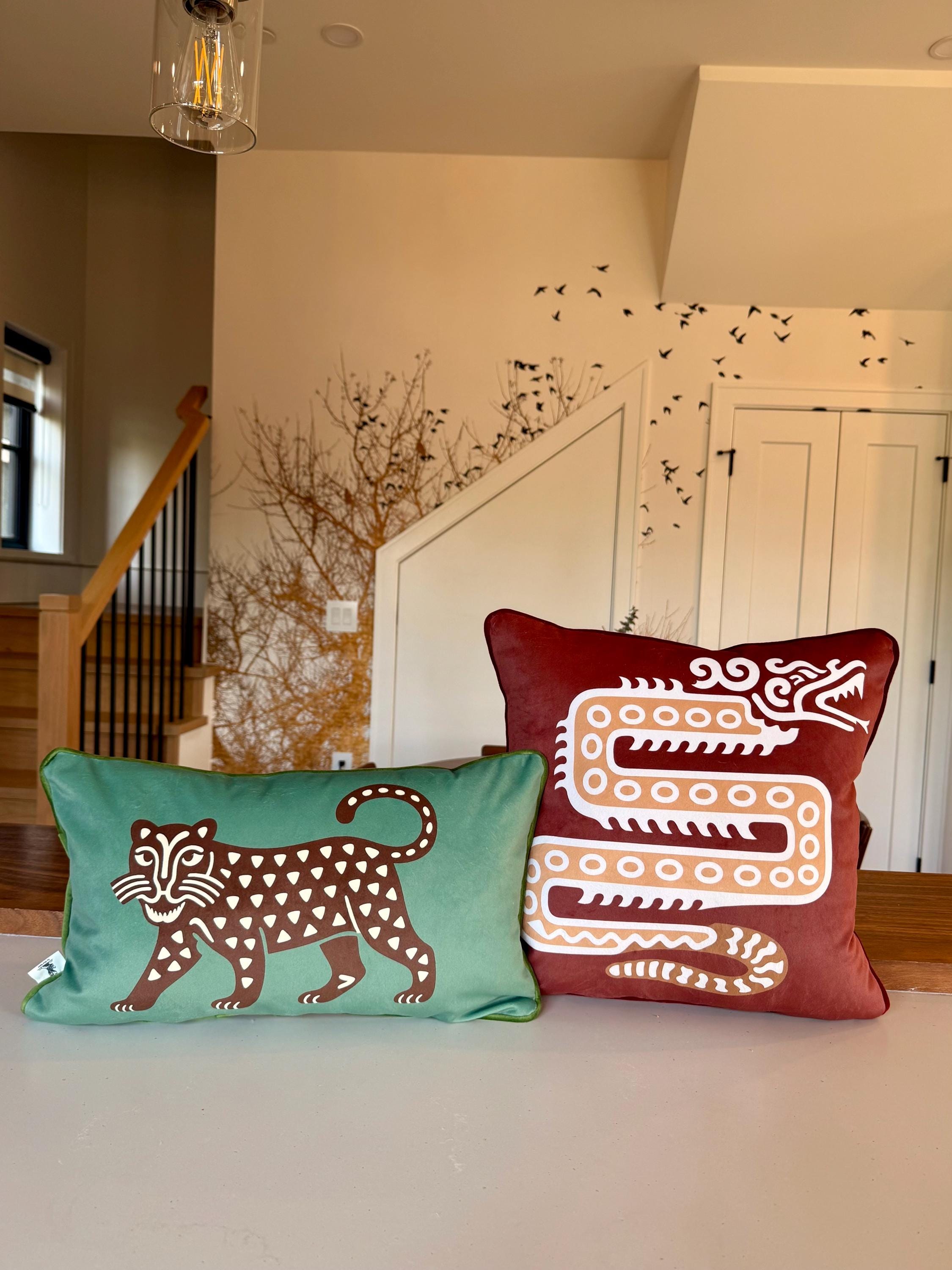 Velvet Snake Pillow Cover | Serpent Decorative Cushion | Boho Nature Statement Sofa Pillow