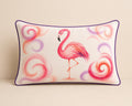 Flamingo Lumbar Pillow Cover, Watercolor Tropical Boho Decor, Purple Piping Accent