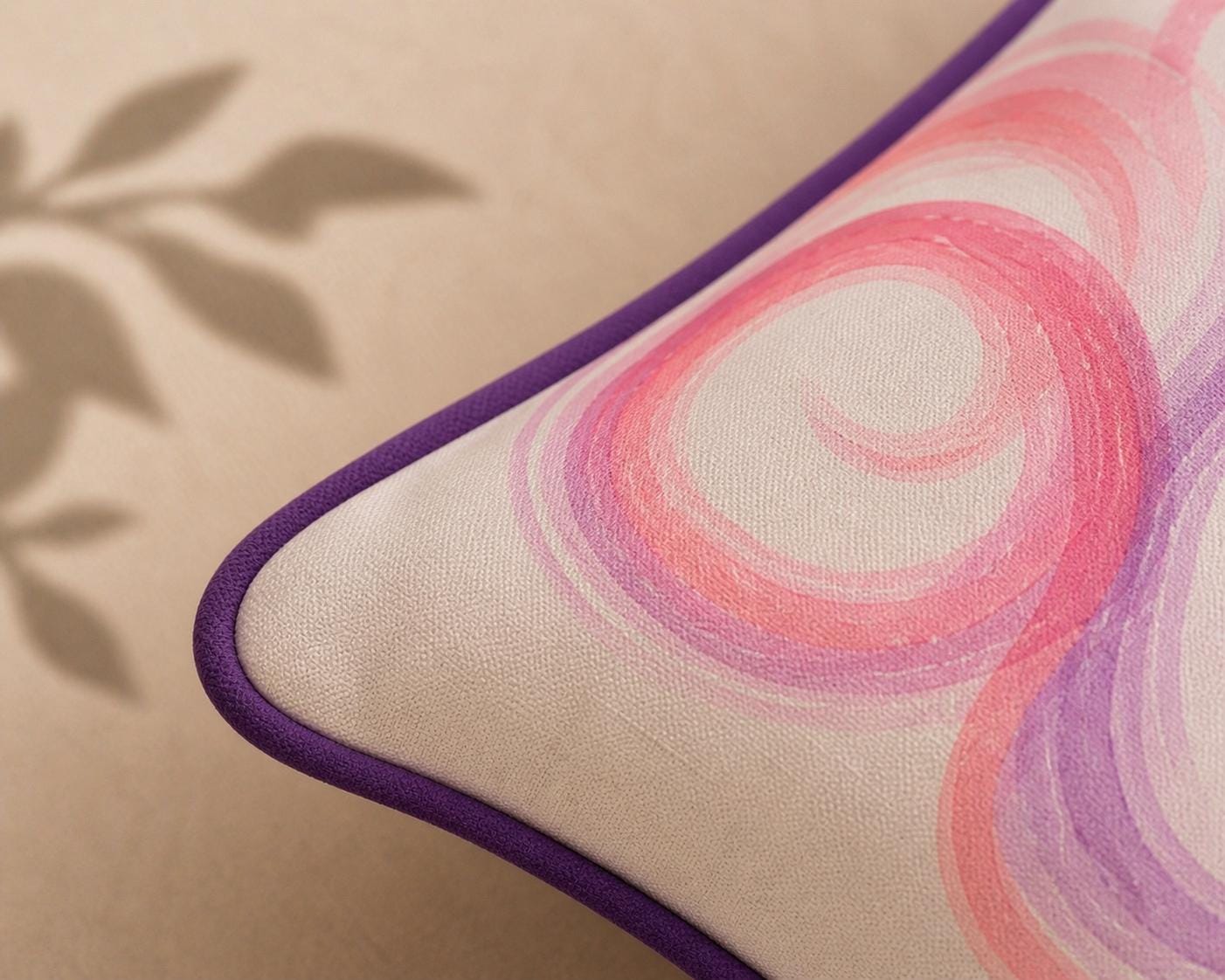 Flamingo Lumbar Pillow Cover, Watercolor Tropical Boho Decor, Purple Piping Accent