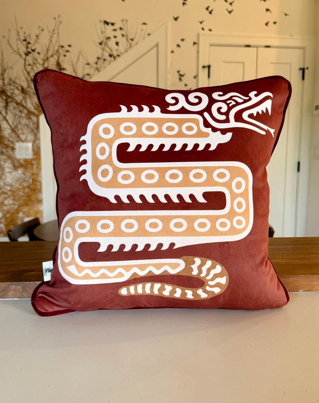 Velvet Snake Pillow Cover | Serpent Decorative Cushion | Boho Nature Statement Sofa Pillow