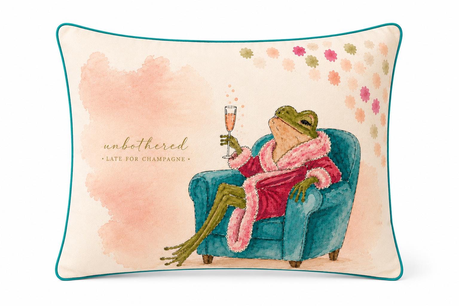 Frog Pillow Cover, Watercolor Frog Champagne Lover Gift, Preppy Cottagecore Accent
